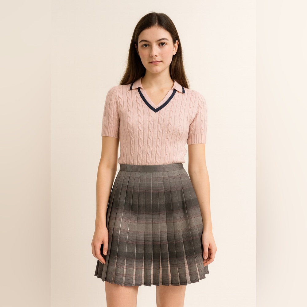 Pendleton Gray‎ Contrasting Pleated Wool Skirt Sz. 12